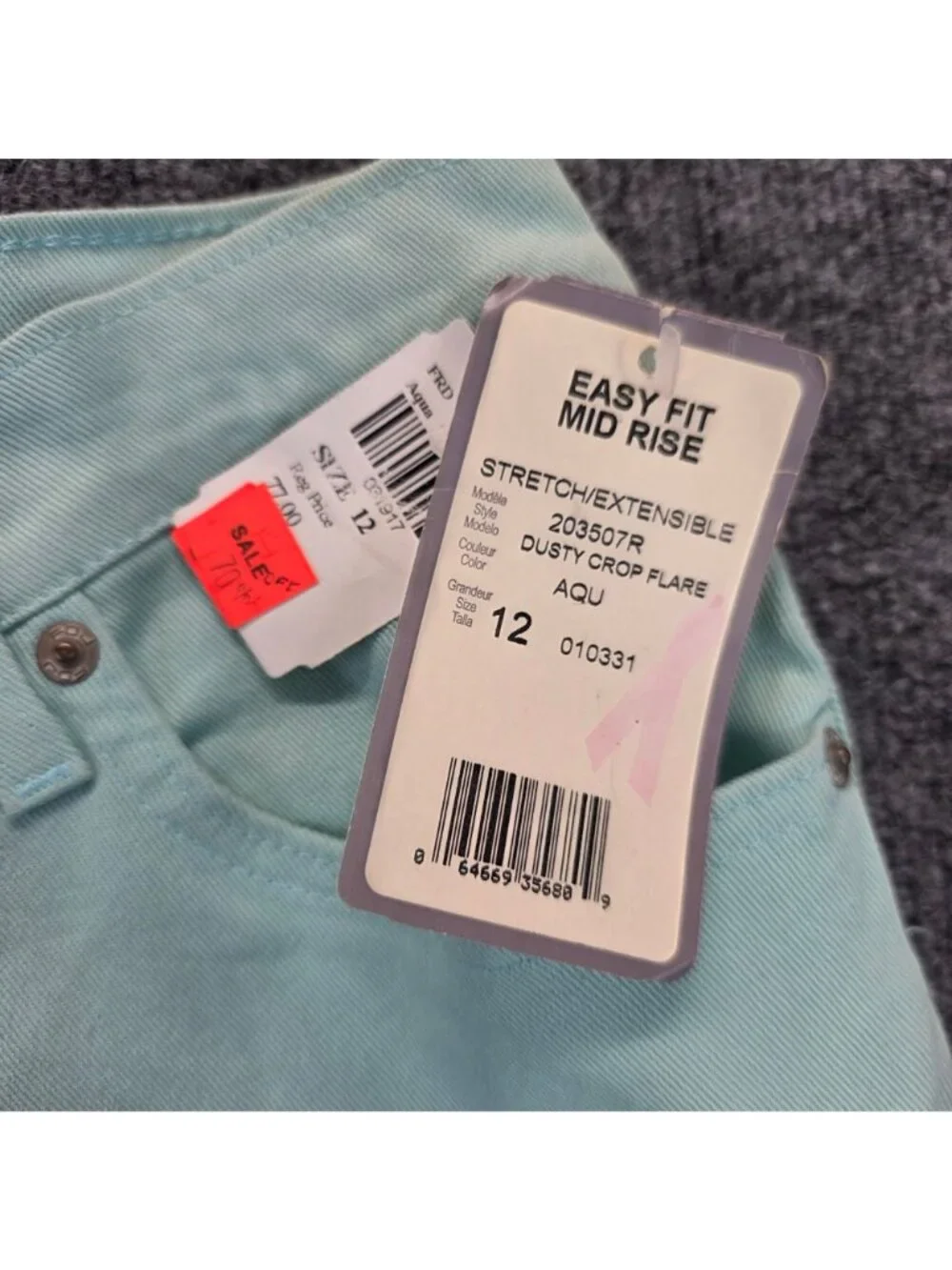 FDJ Dusty Crop Flare Jeans 12 Aqua Easy Fit Mid Rise Twee Casual Preppy Coquette